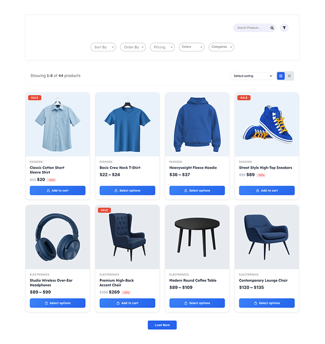 Product Grid with Horizontal Filter