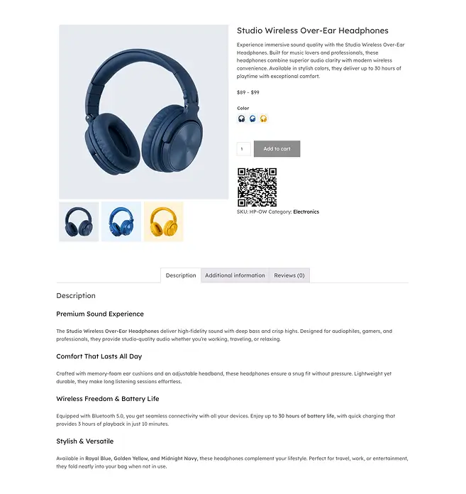 Product Page with QR Code