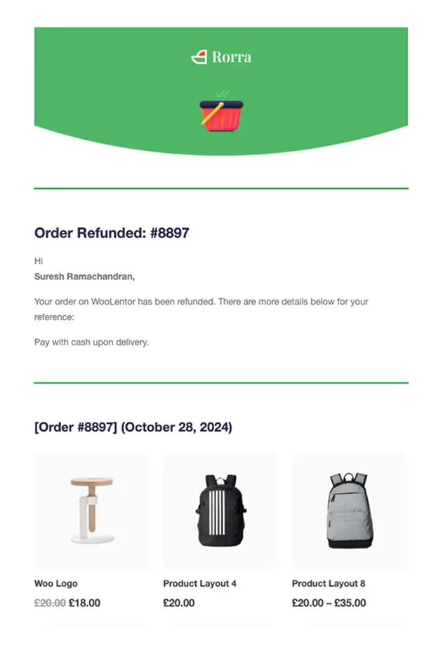 Refunded Order – Elegant Green Layout