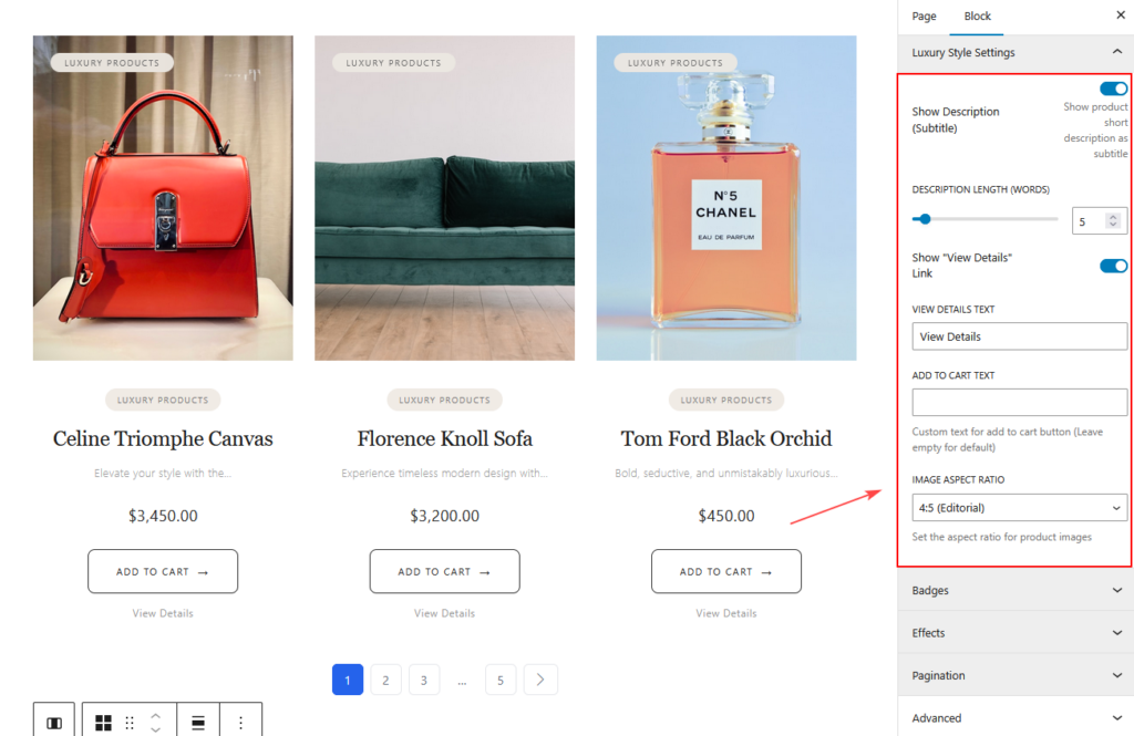 Luxury style settings