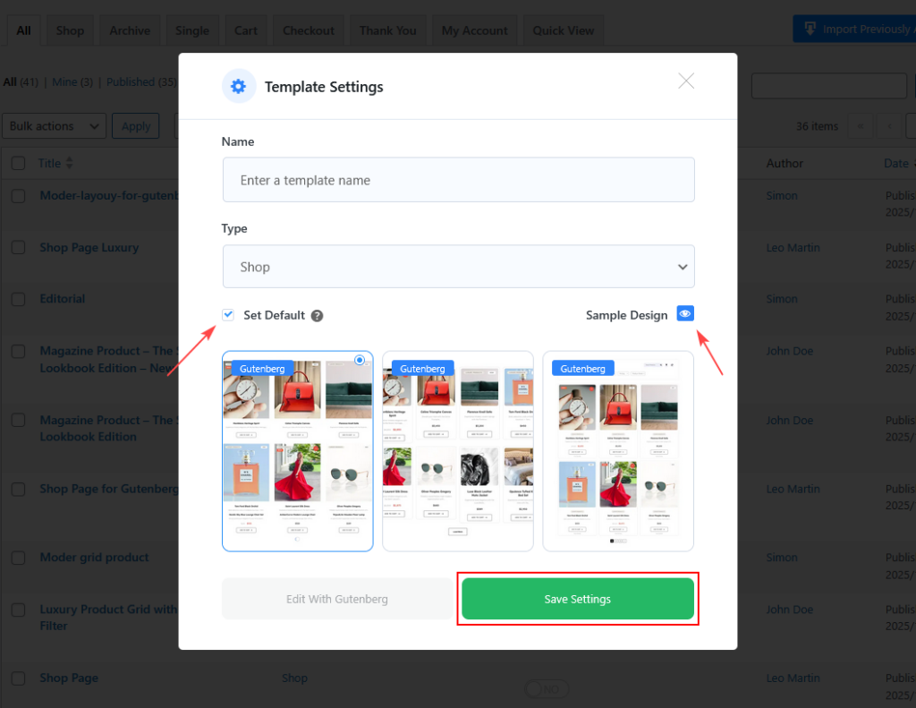 template popup modal
