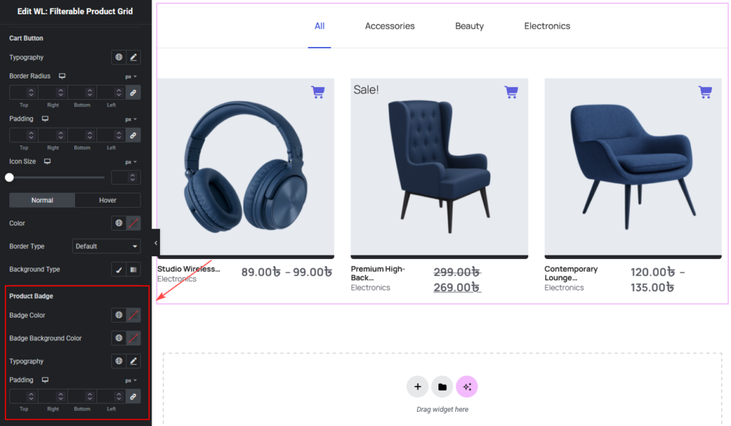Filterable Product Grid Widget
