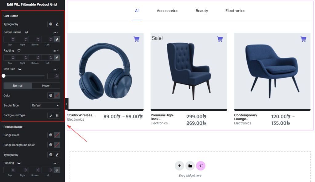 Filterable Product Grid Widget