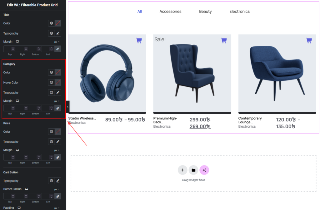Filterable Product Grid Widget