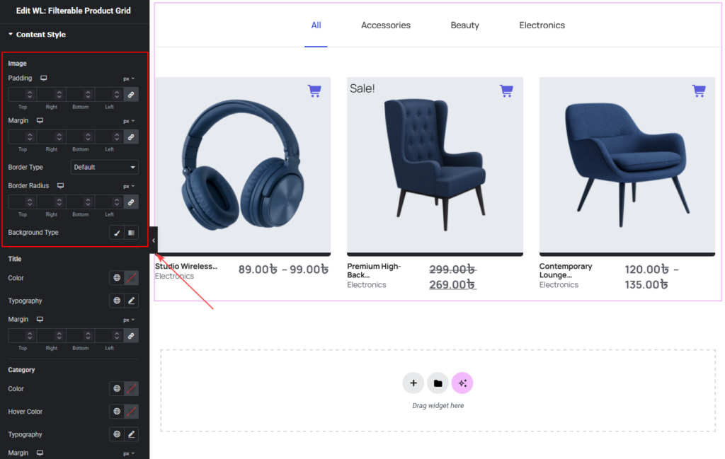 Filterable Product Grid Widget