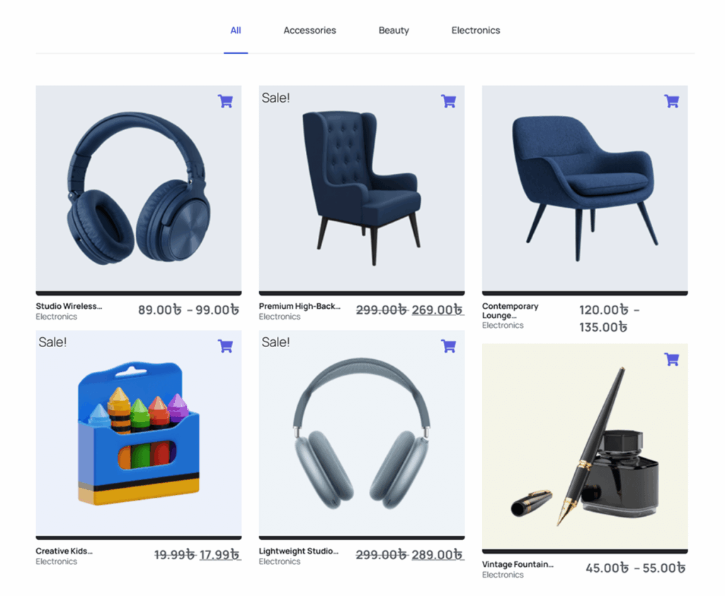 Filterable Product Grid Widget