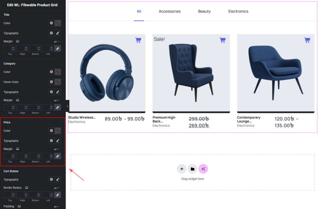 Filterable Product Grid Widget