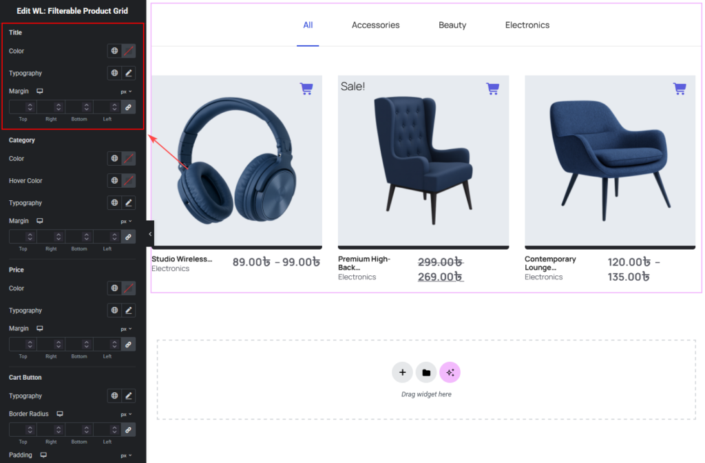 Filterable Product Grid Widget