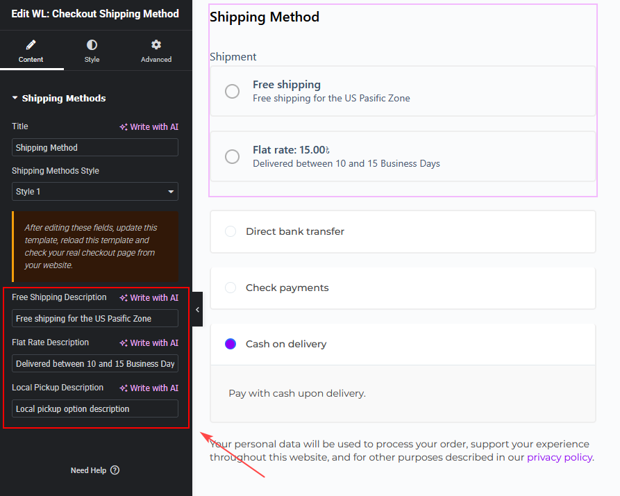 Checkout Shipping Method Widget for Elementor