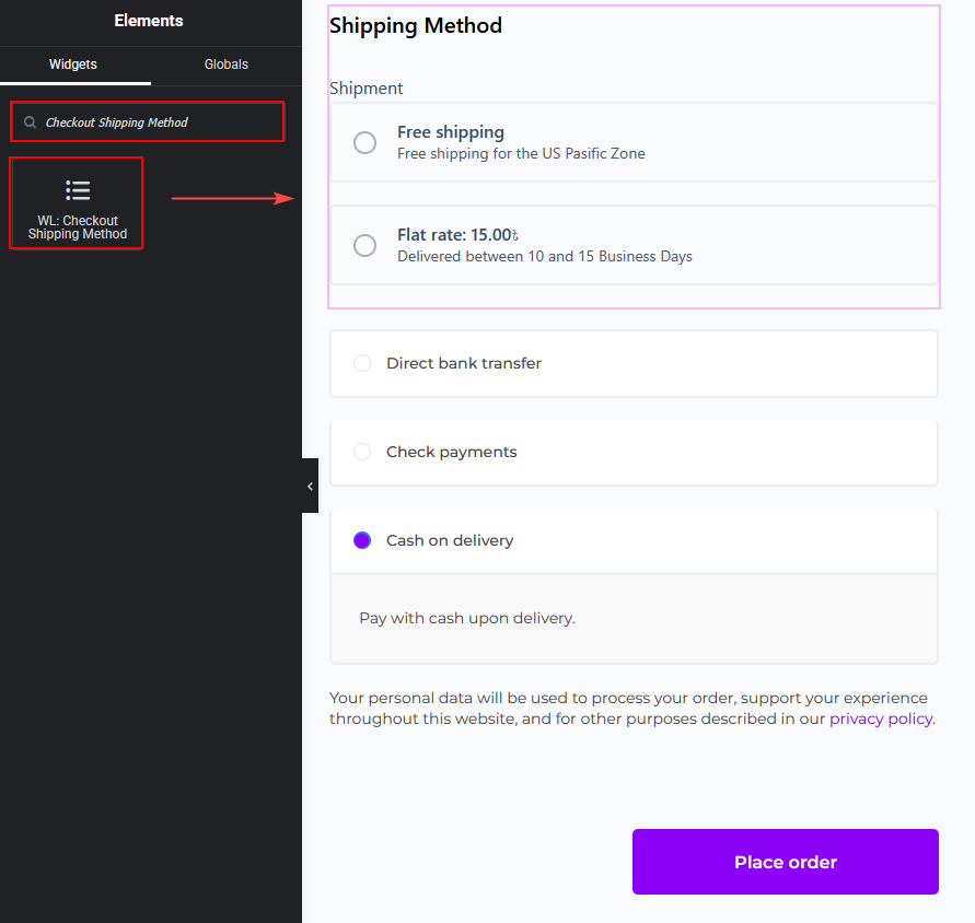 Checkout Shipping Method Widget for Elementor
