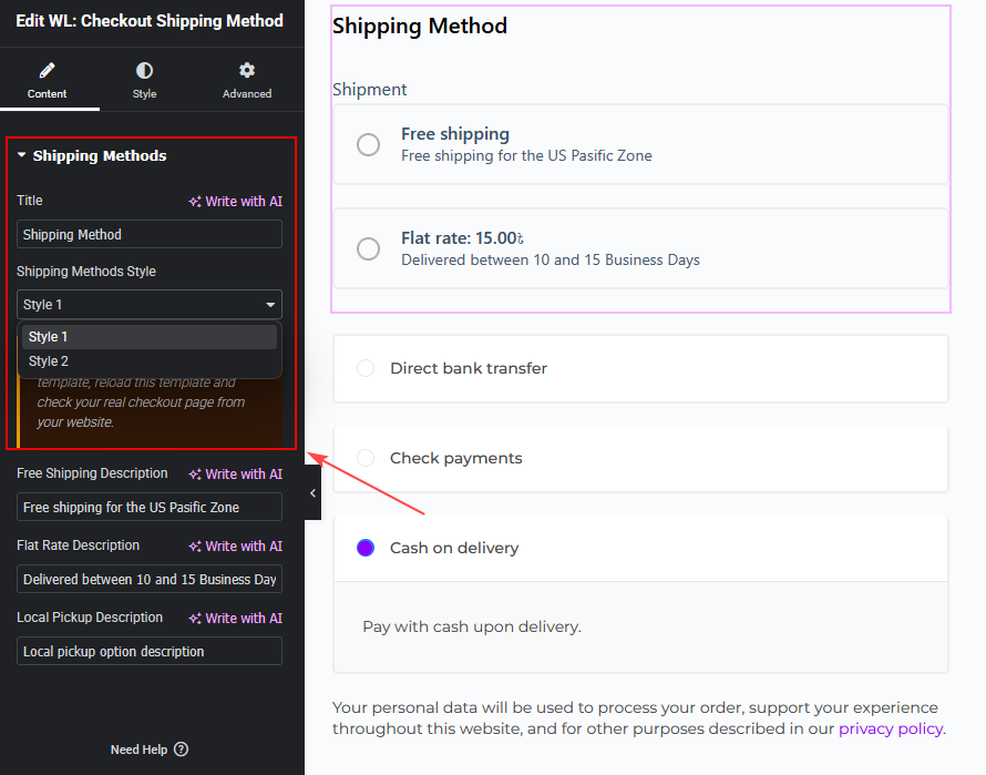 Checkout Shipping Method Widget for Elementor