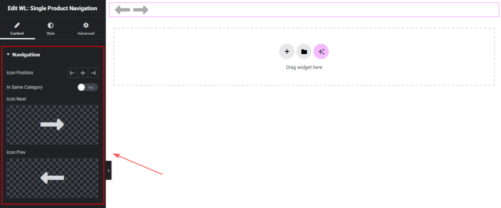 Single Product Navigation Widget for Elementor
