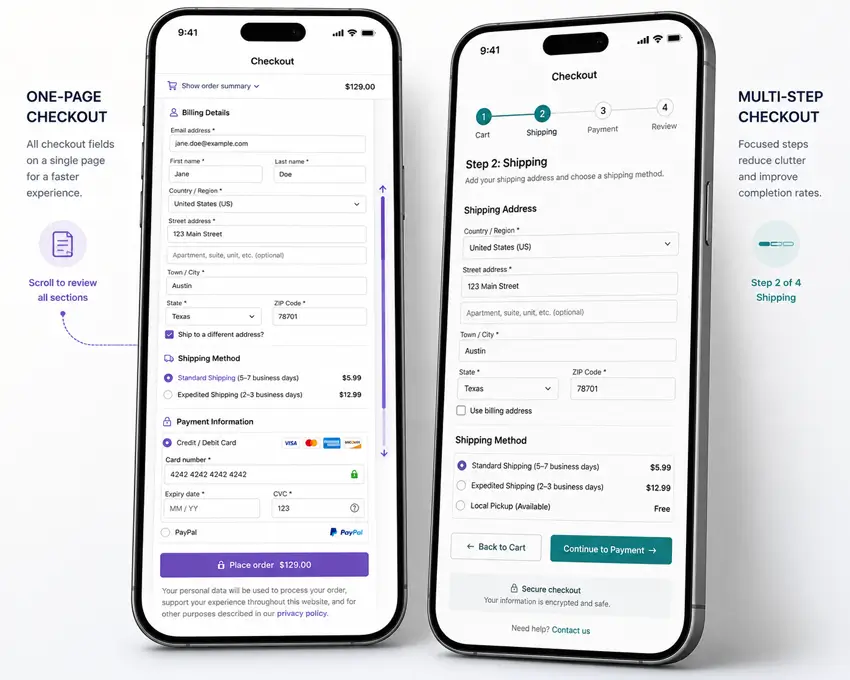 Mobile one-page vs multi-step checkout user experience comparison