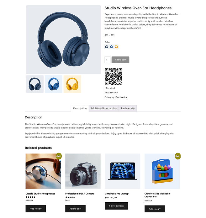 Product Page with QR Code