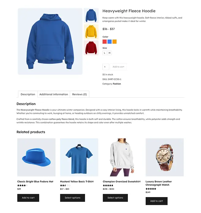 Product Page with right Thumbnails