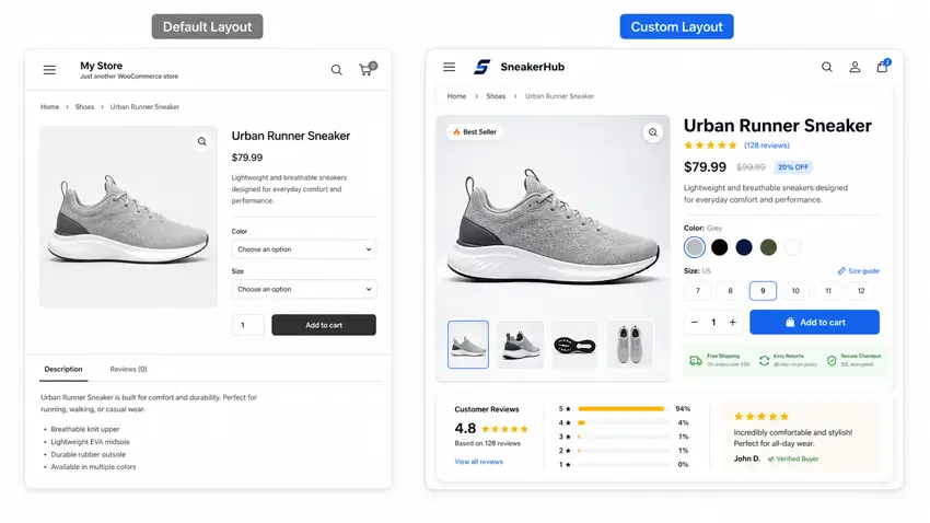 UI/UX product page layout comparison