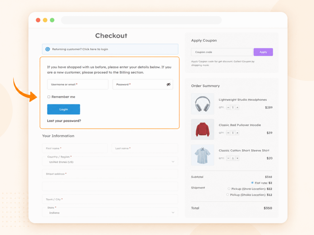 Checkout login form