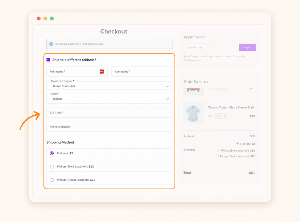 Checkout shipping form