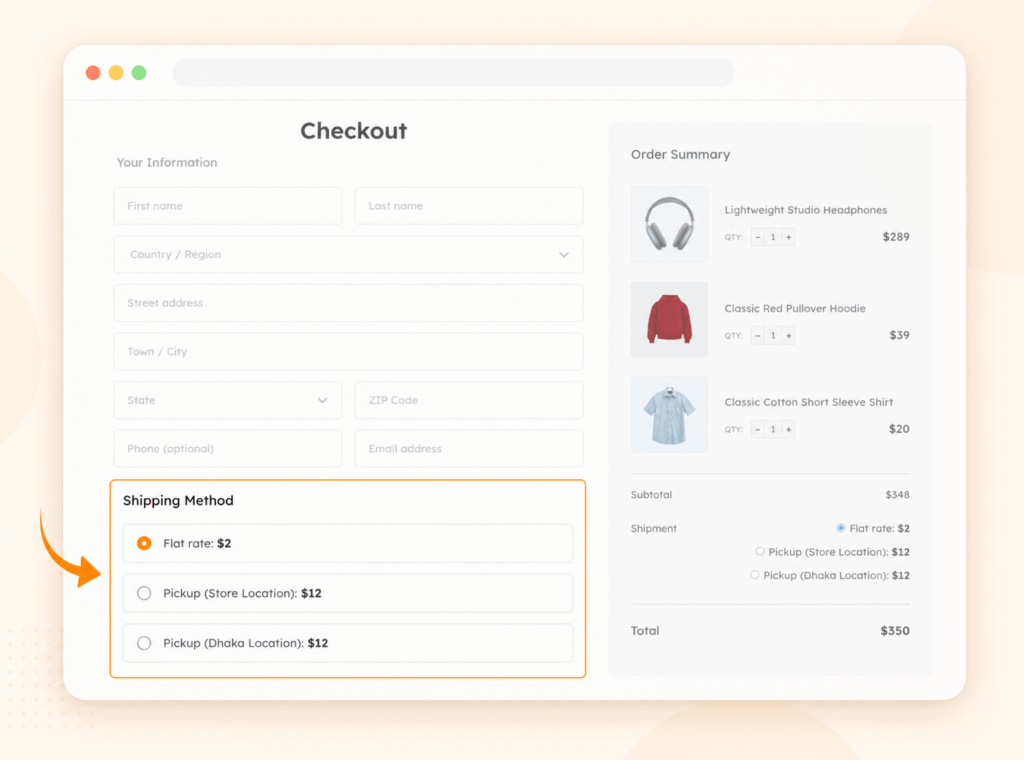Checkout shipping method