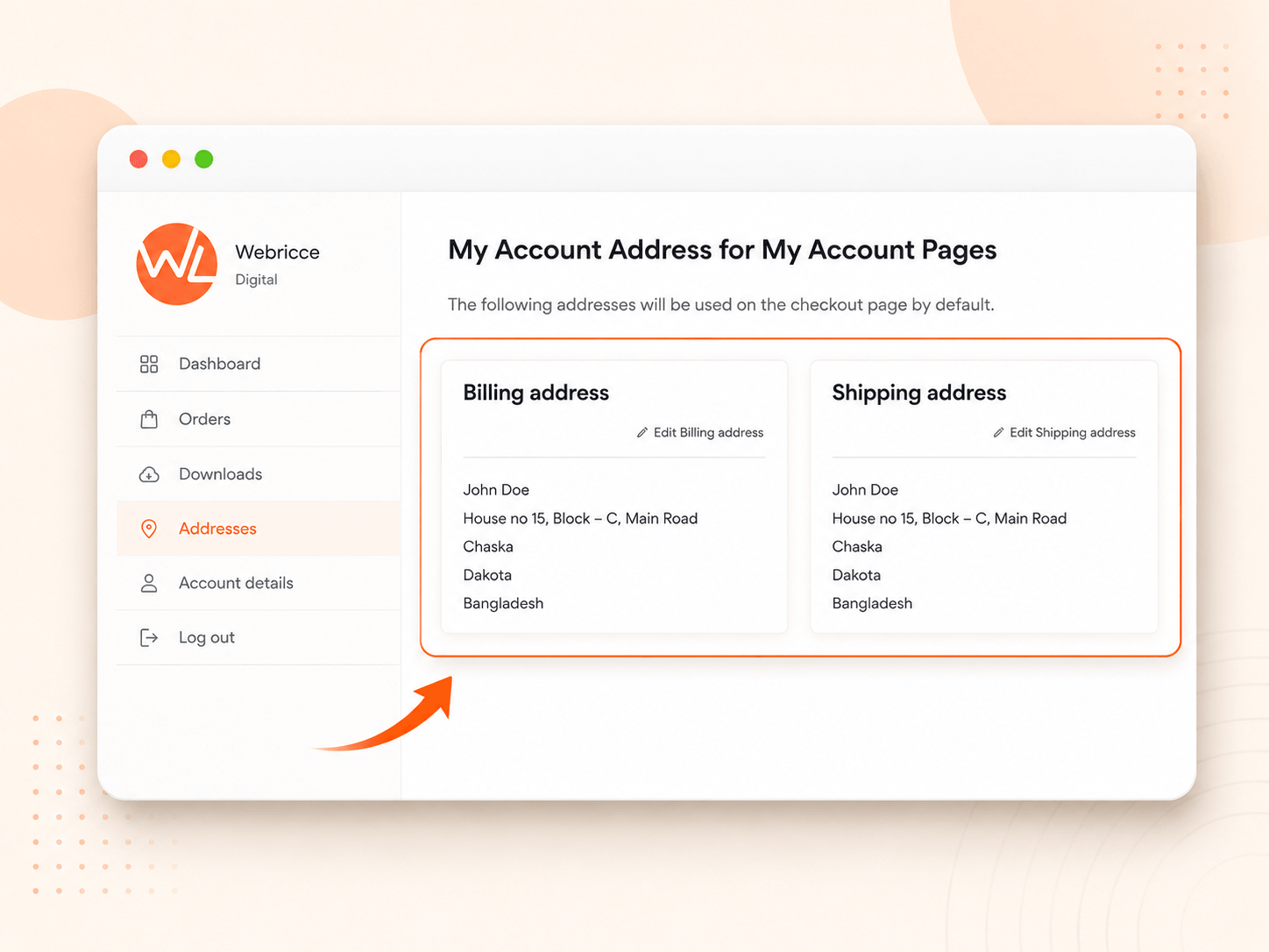 my account address widget for WooCommerce