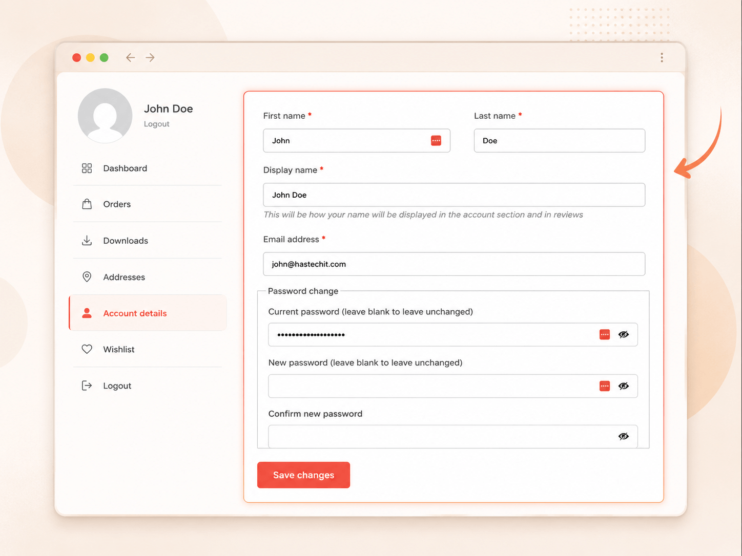 my account details for WooCommerce