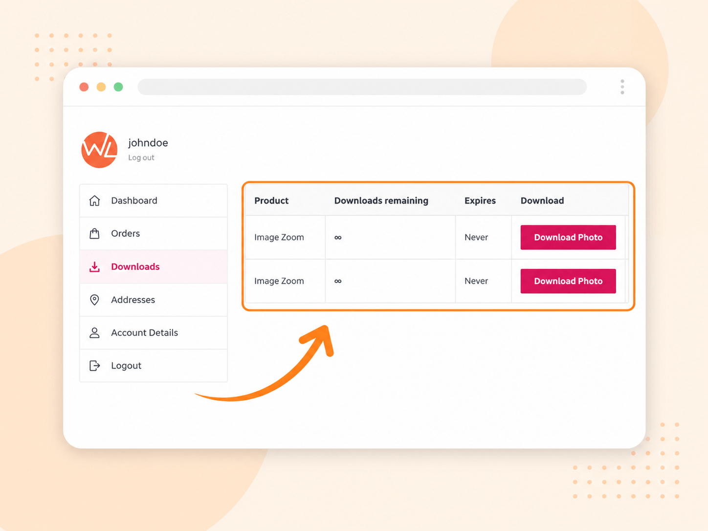 My account download - WooCommerce