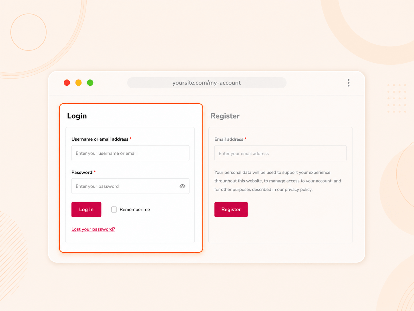 My account login form - WooCommerce