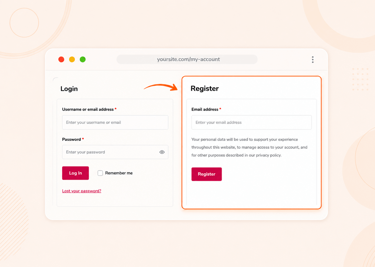 My account register form WooCommerce