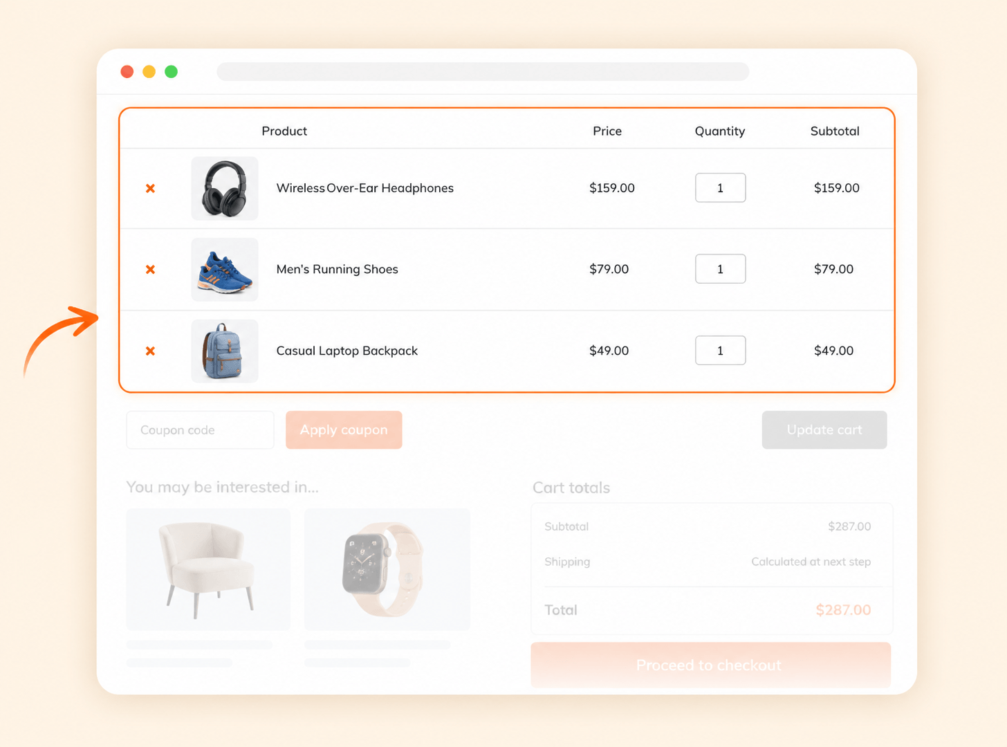 WooCommerce product cart table widgets